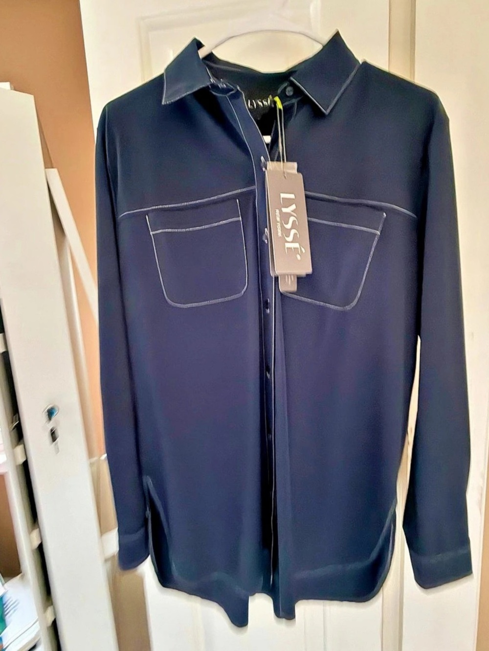 LYSSE Button Down Stretchy Shirt in Blue Size XS NWT